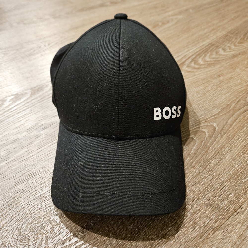 BOSS Hugo Boss Mens Black Baseball Hat White Logo Adjustable Strapback Cap